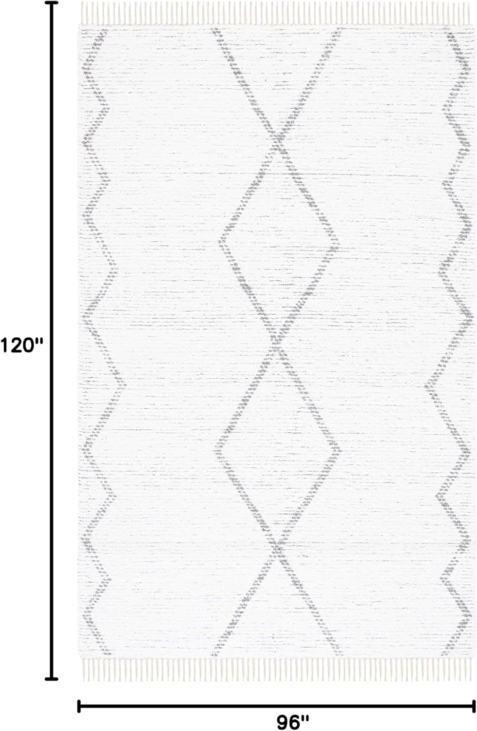 Area Rug - Casablanca Collection - Large - Ivory & Grey, Handmade Cotton, Moroccan Boho Fringe, Ideal, Dining