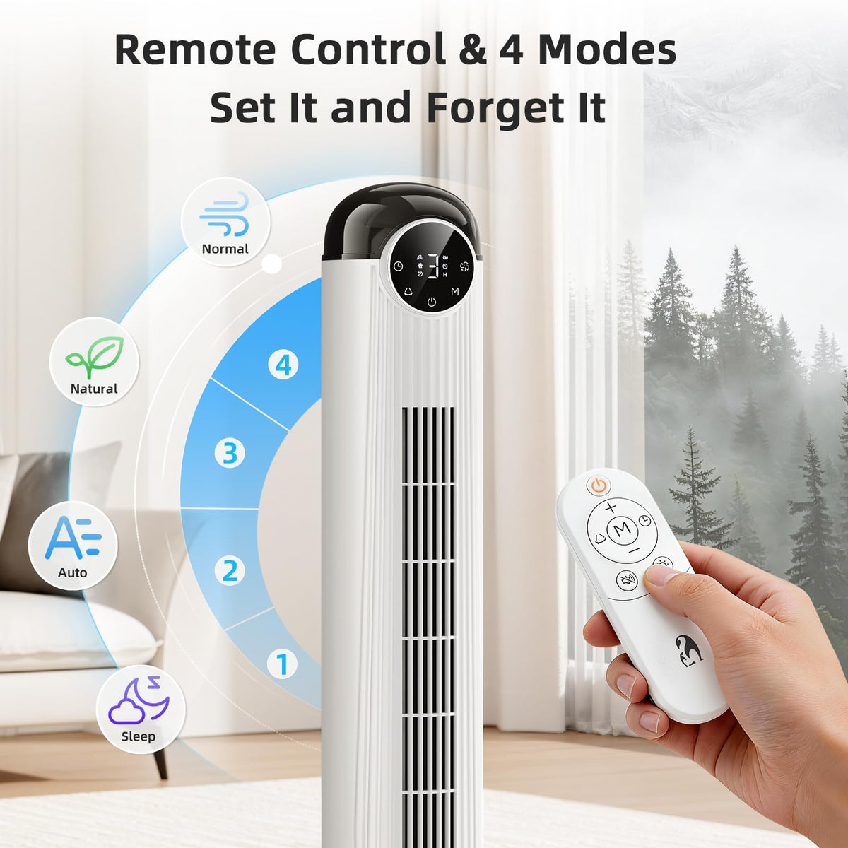 T36 Tower Fan, 36 Inch DC Brushless Motor Bladeless Oscillating Fan with Remote, 6 Speeds & 4 Modes,LED Display, 9H