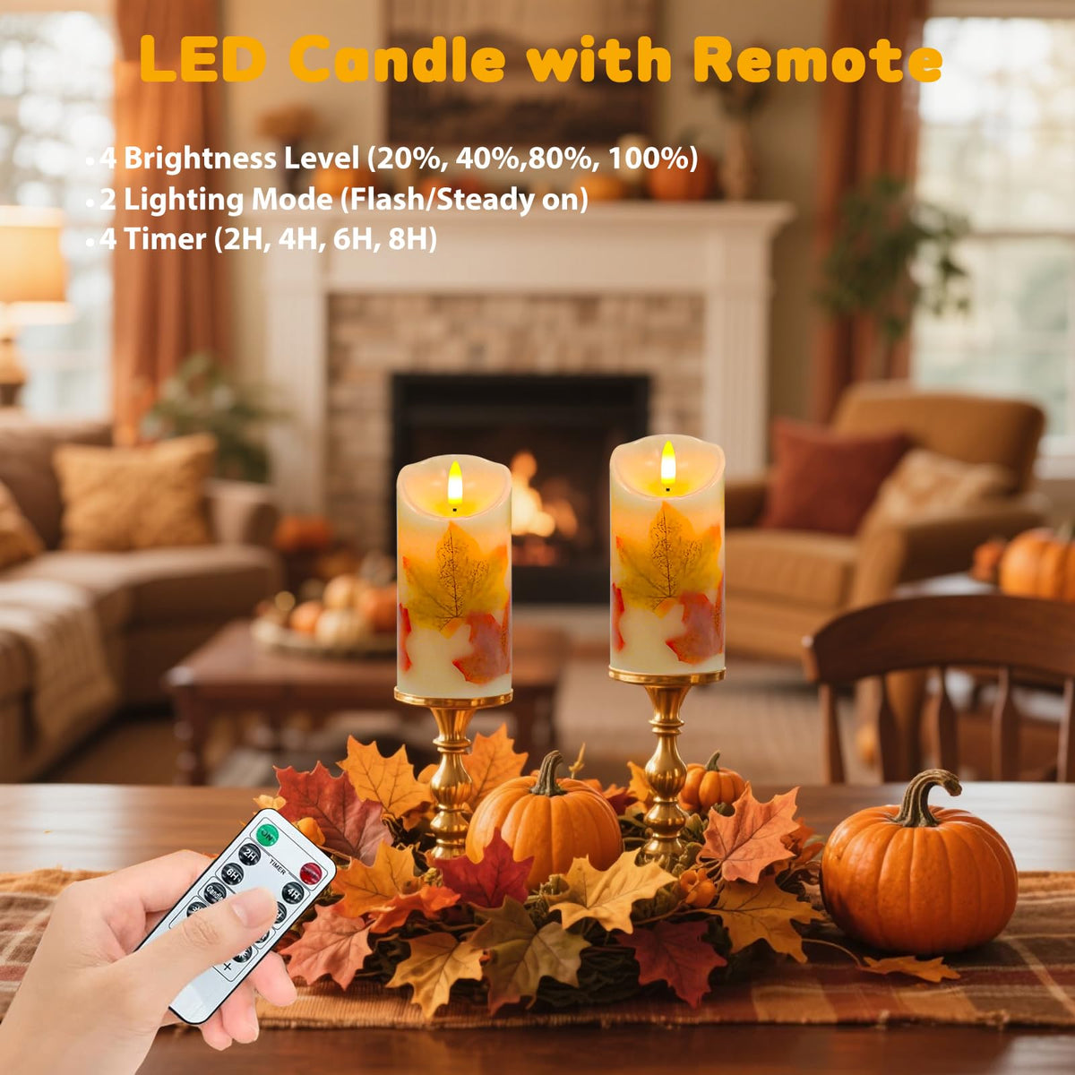 Maple Leaves Flameless Candles Set of 2, Fall Candles with Remote & Timer