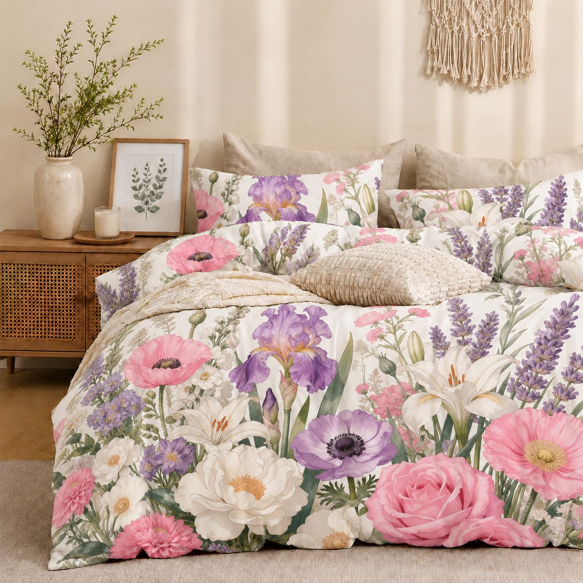 Victorian Pink Floral Comforter Set for Girls Women, Queen