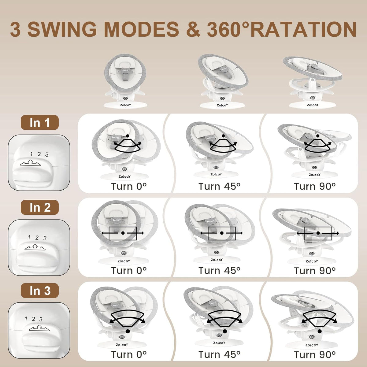 In-1 Baby Swings for Infants with Removable Rocker and Motion Detection