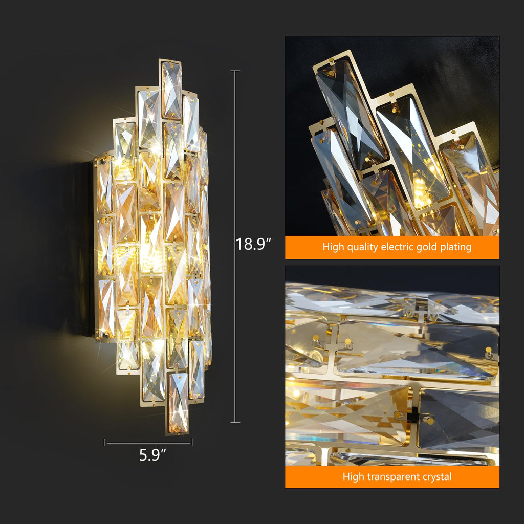Modern Crystal Wall Sconces,Gold Wall Light Fixtures, Luxury Indoor Wall Lamp,Crystal Vanity Wall Mount Lamps,Wall