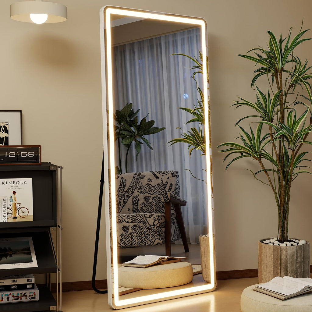 Full Length Mirror with LED Lights, 65"x24" LED Rectangle Standing Mirrors with Light, Floor Mirror with Stand