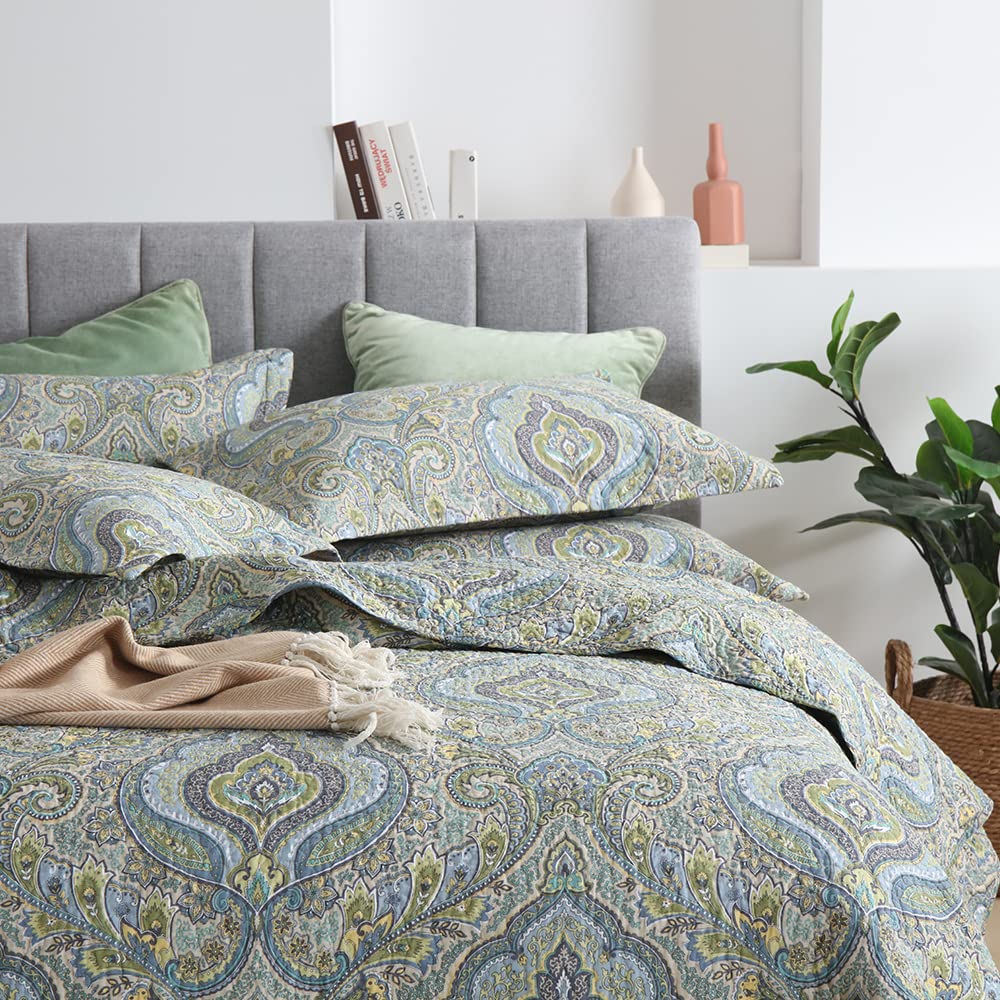 Bedspread Quilt Sets, 3 Pieces Reversible Comforter Coverlet Sets, Classical Damask Paisley