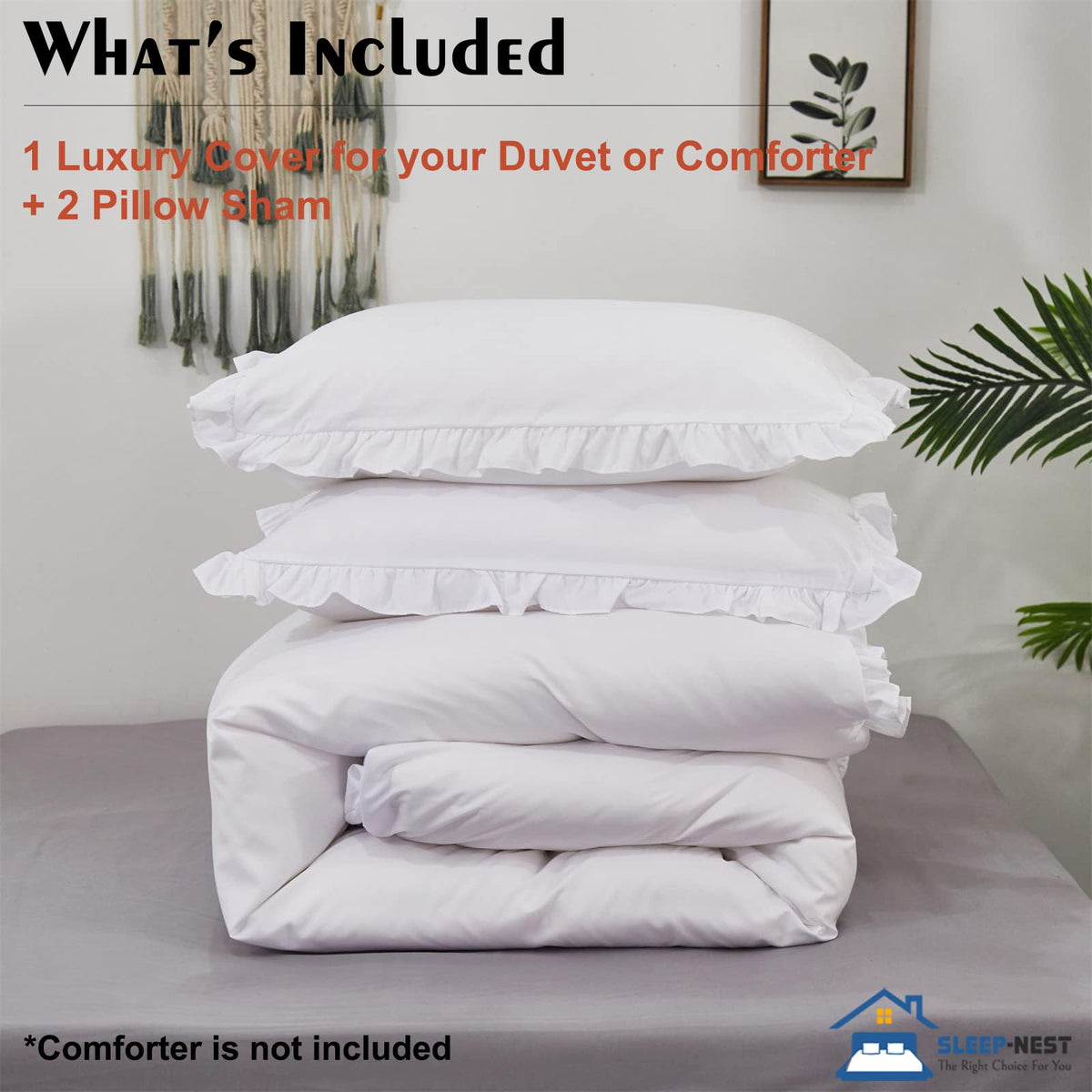 Hotel Luxury Edge Ruffle Duvet Cover Set Oversized 98x98, 3-Pieces 100% Egyptian Cotton with Zipper Closure