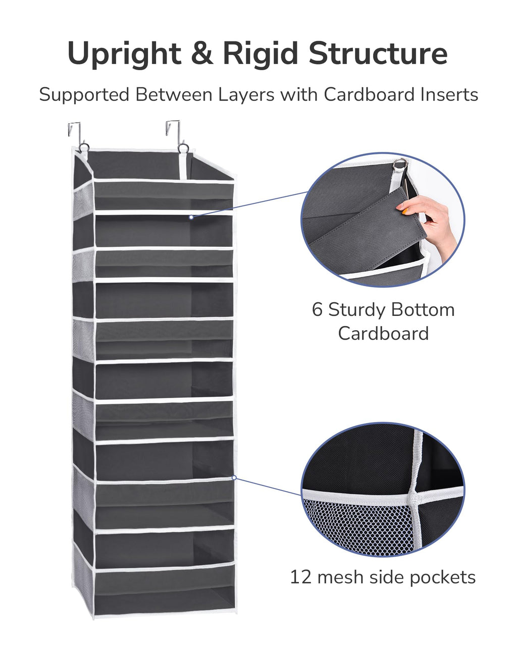 Over The Door Organizer with 6 Large Pockets 12 Side Pockets, 50lbs Weight Capacity Door Hanging Organizer , Pantry