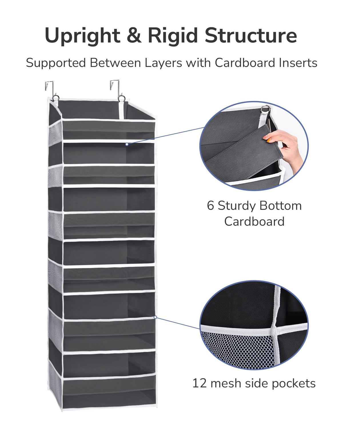 Over The Door Organizer with 6 Large Pockets 12 Side Pockets, 50lbs Weight Capacity Door Hanging Organizer , Pantry