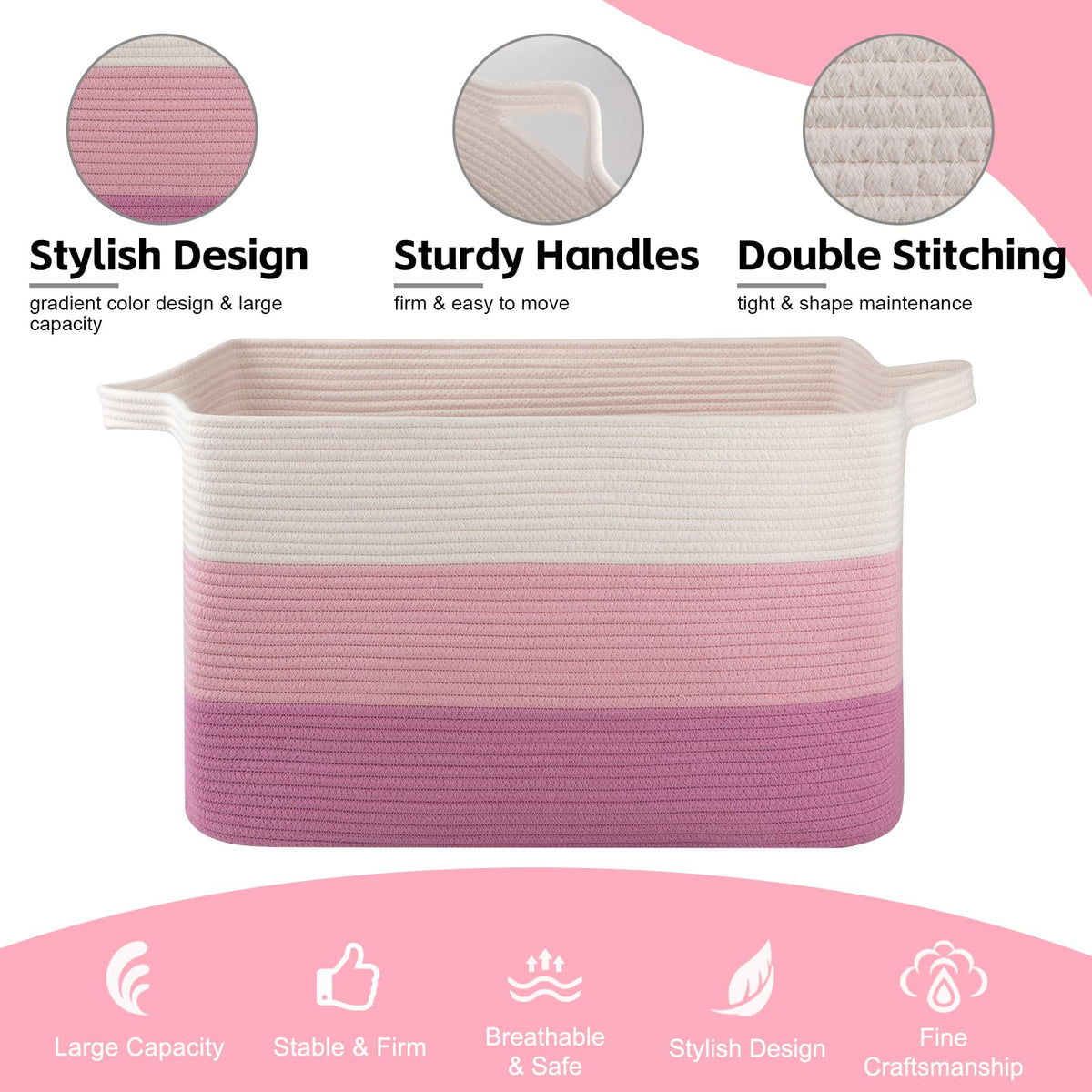 Extra Large Blanket Basket, 95L Cotton Rope Woven Laundry Basket, Toy Bin for Baby Room, Container for Blanket