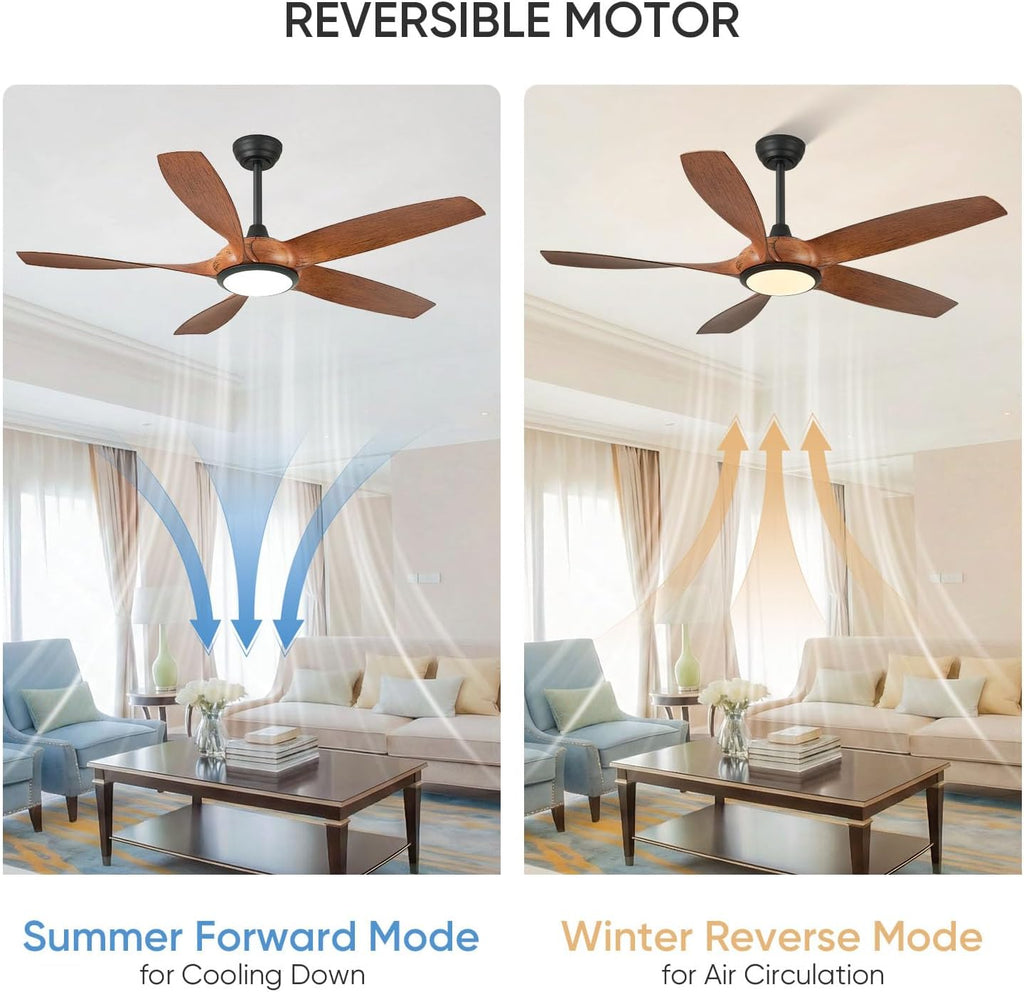 52-Inch Modern Indoor Outdoor Ceiling Fan with Lights and Remote