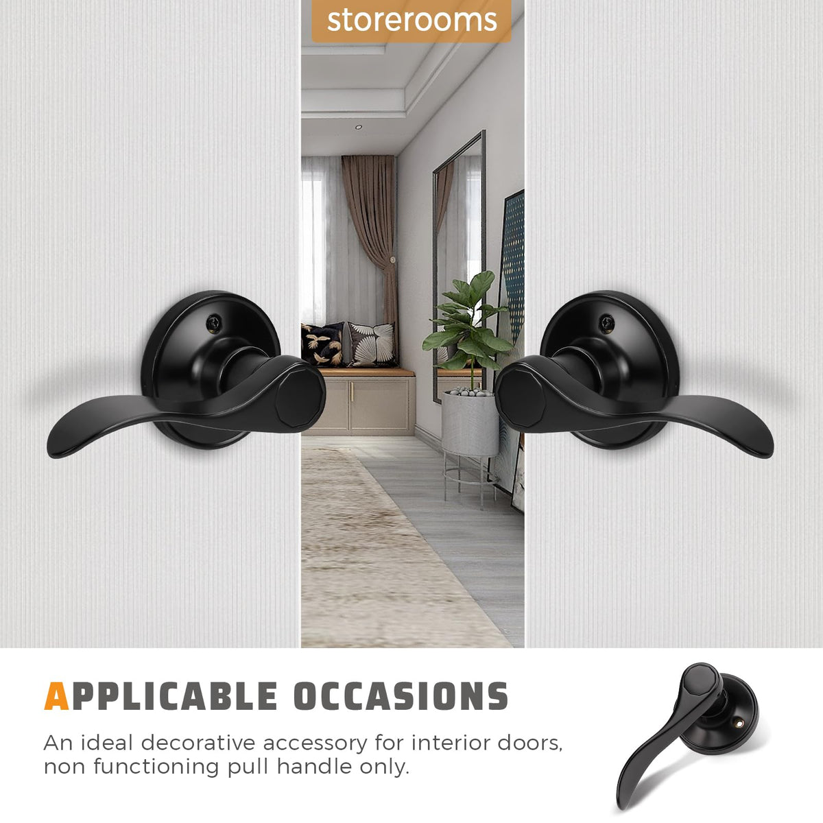 10 Set Dummy Lever Door Handles with a Black Finish, No-Functioning Pull Only Door Leversets(10 Left + 10 Right)
