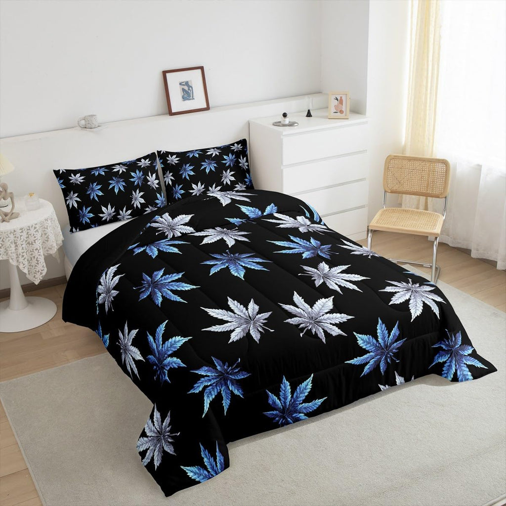 Teal Leaves Comforter Set, Leaves Bedding for Women Men Adults, Tropical Botanical Bedding Comforter Sets, Exotic