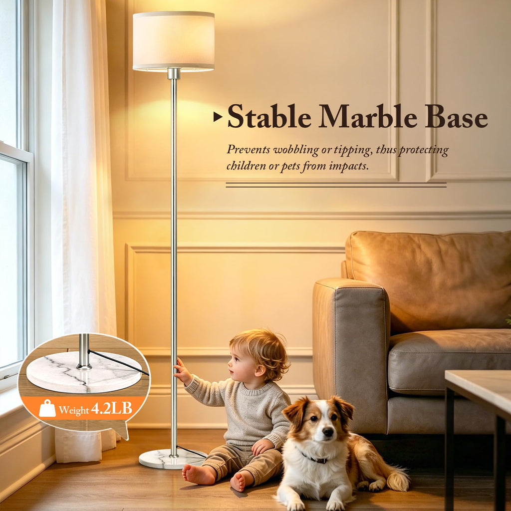 63" Silver Floor Lamps, Standing Lamp with Marble Base