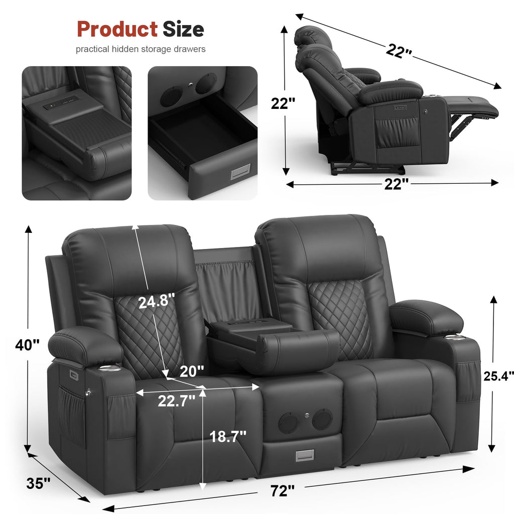 Power Loveseat Recliner Sofa, Reclining Loveseat with Console