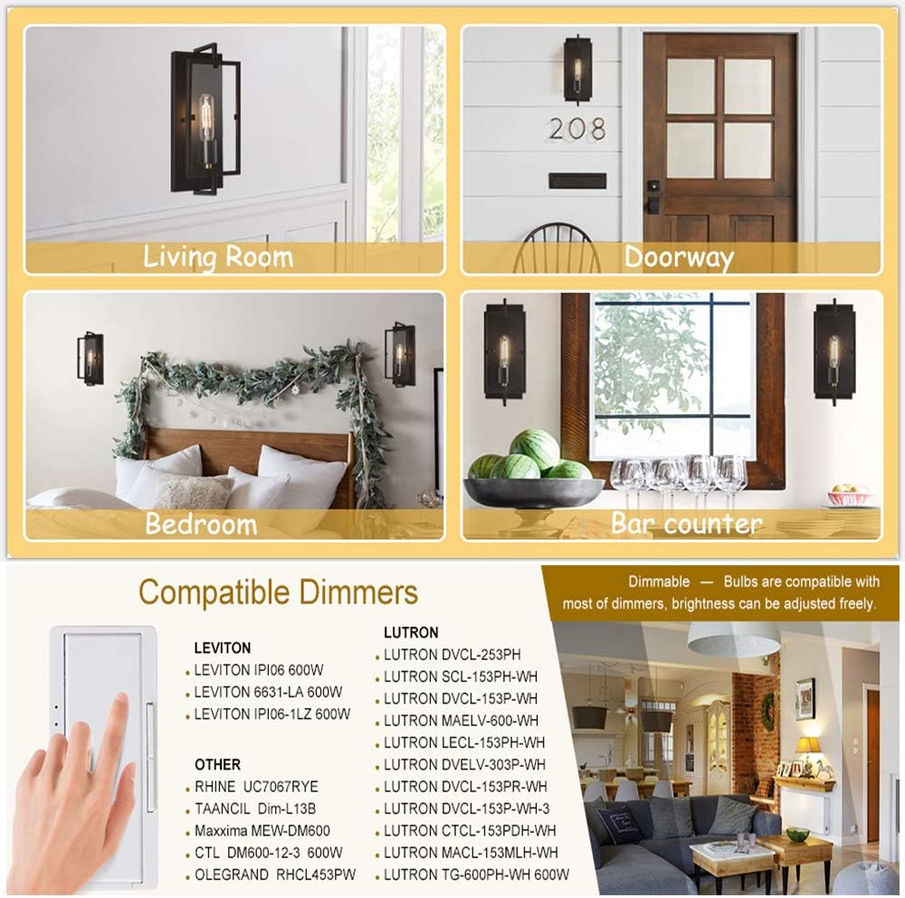 T10 Led Long Bulbs,4W Dimmable Tubular Bulb,40 Watt Equivalent,E26 Edison Style Vintage LED Filament Light Bulb,3000K