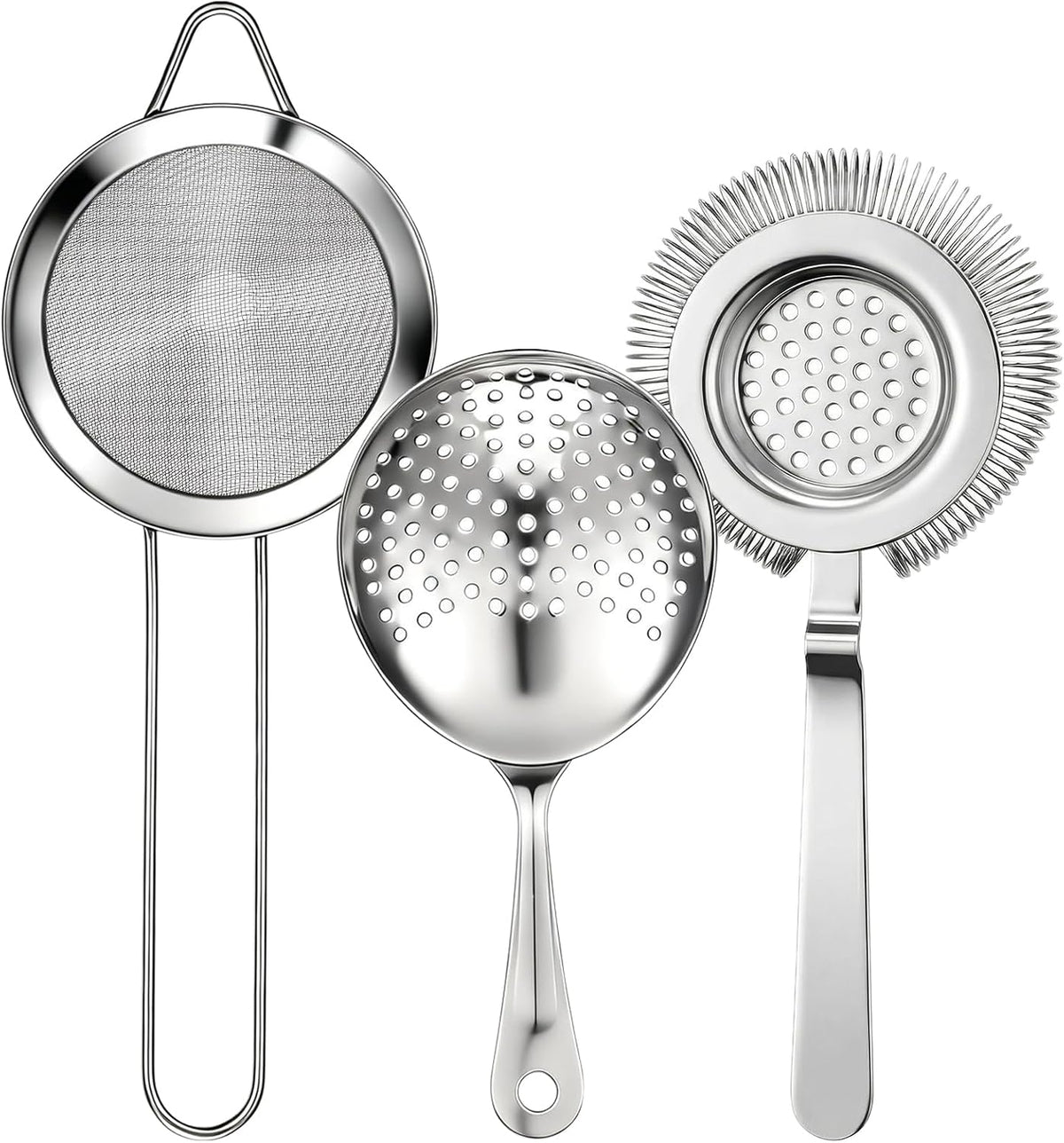 Cocktail Strainer Set, 3 Pack, Includes Hawthorne, Julep & Cone Shaped Fine Mesh Strainer, 304 Stainless Steel Bar - Set of 3