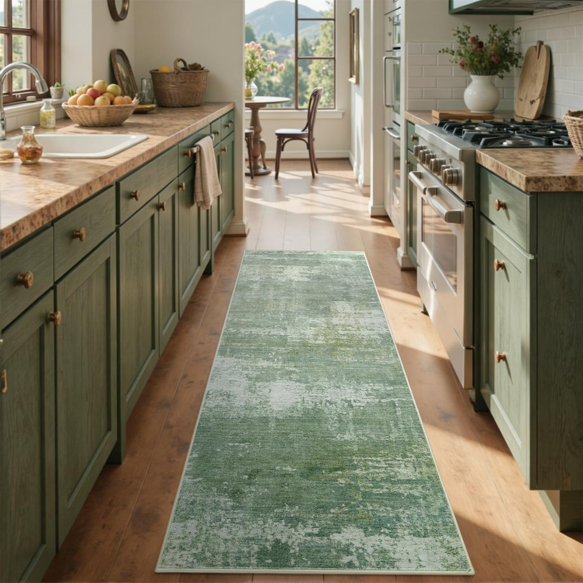 2x6 Ft Abstract Washable Runner Area Rugs Green