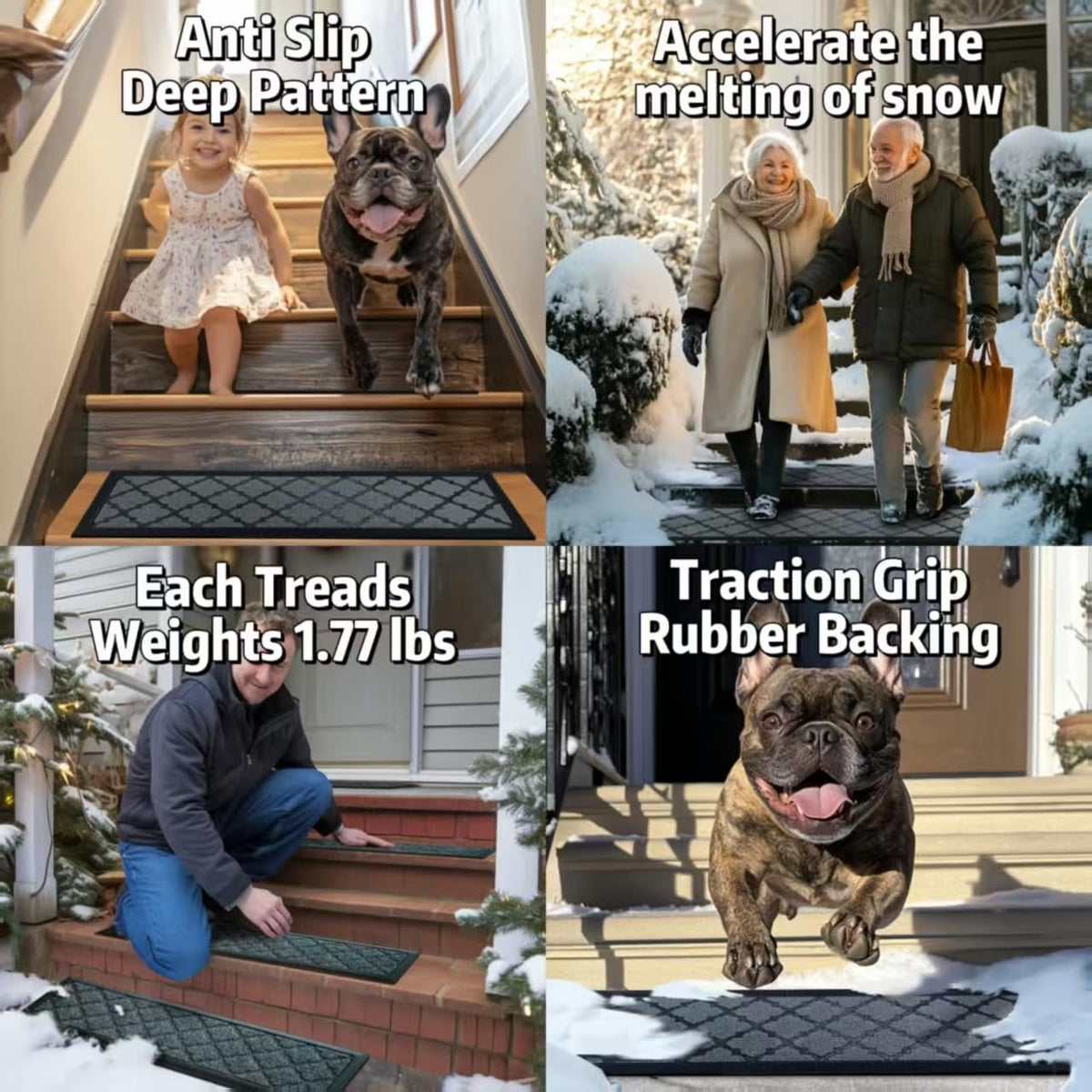 6pcs 8.5" x 30" for Elders and Dogs on Wooden Steps Indoor, Winter, Non Slip Stair Runner Rug Ice Insulation with