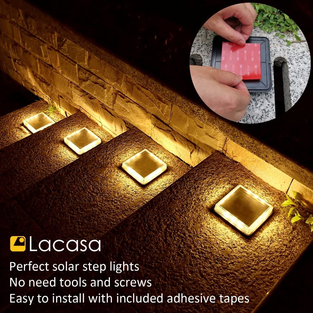 Solar Deck Lights, 4 Pack Warm White Outdoor In-Ground Driveway Walkway Dock, IP68 Waterproof Solar Powered Stair