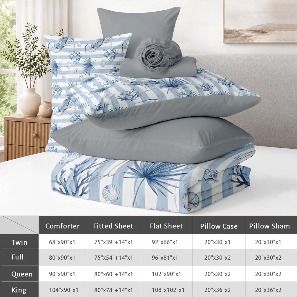 Comforter Set with Sheets, 5 Pieces Coastal Blue Bedding