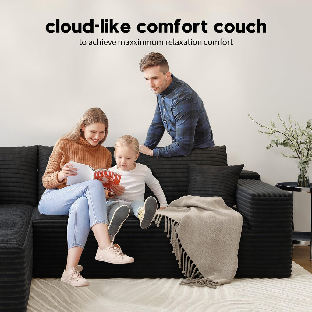 168.5" Modular Sectional Sofa, Oversized U-Shaped Minimalist Couches with 3 Middle Seats Chaise, Modern Deep Seat