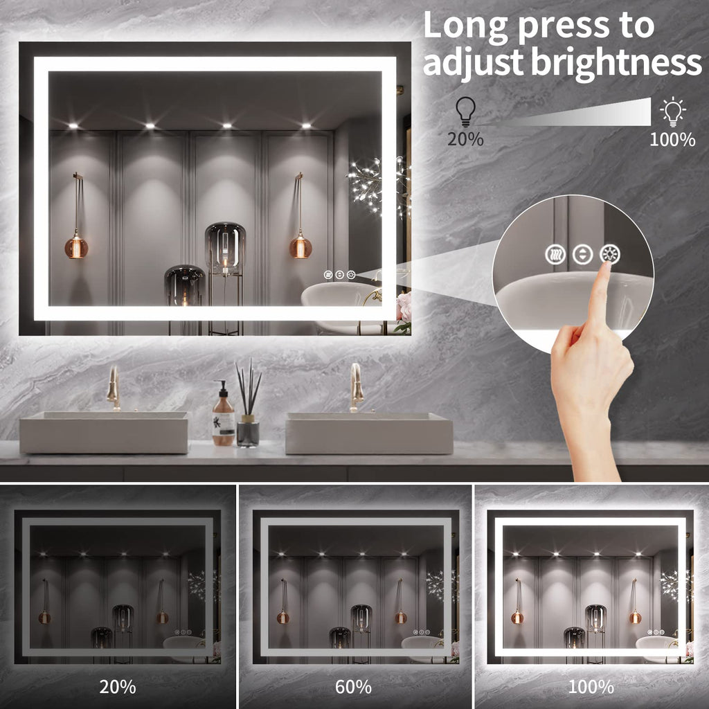 40X30 LED Bathroom Mirror with Lights, Anti-Fog, Dimmable, Backlit + Front Lit, Lighted Bathroom Vanity Mirror