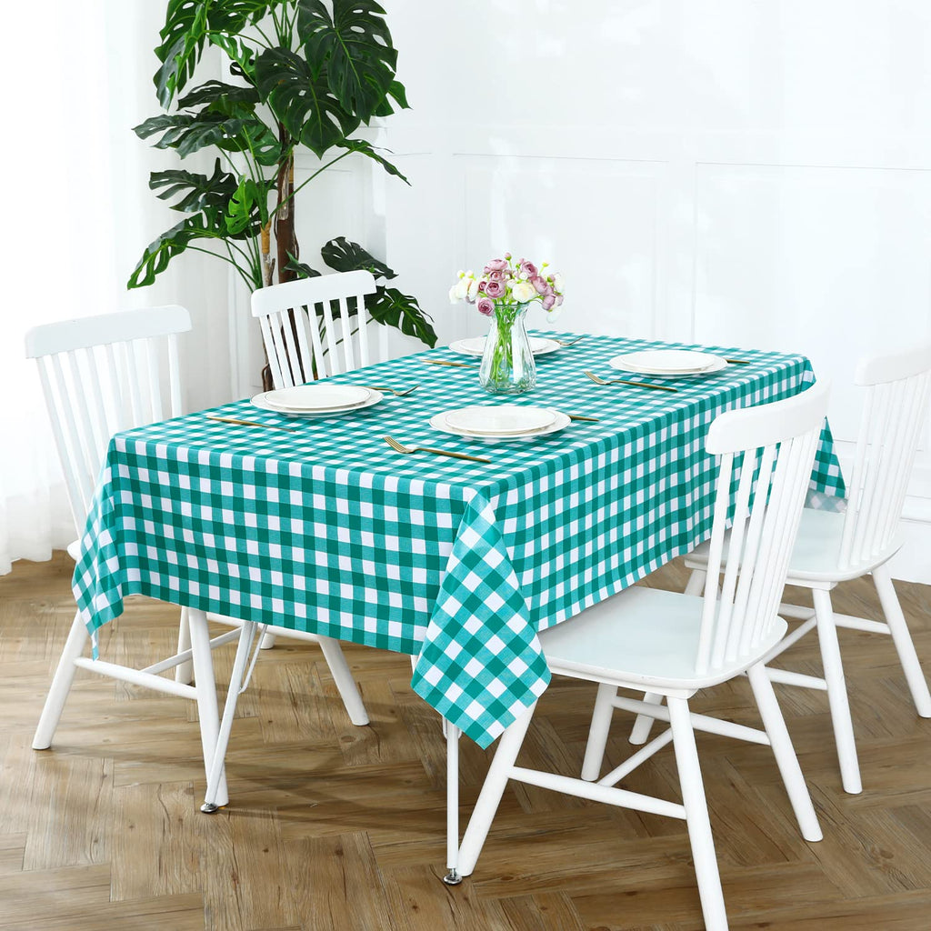 Gingham Vinyl Tablecloth, Square 54 x 54, Teal Green