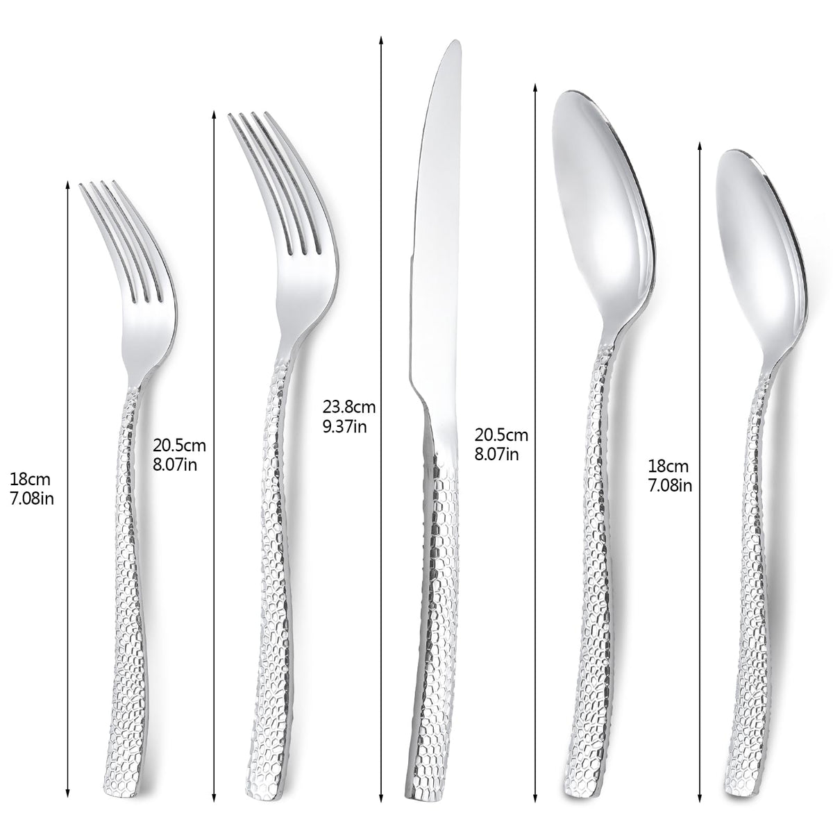 30-Piece Silver Silverware Set, Heavy Duty Hammered 18/10 Stainless Steel Flatware Set for 6, Food-Grade Cutlery Set