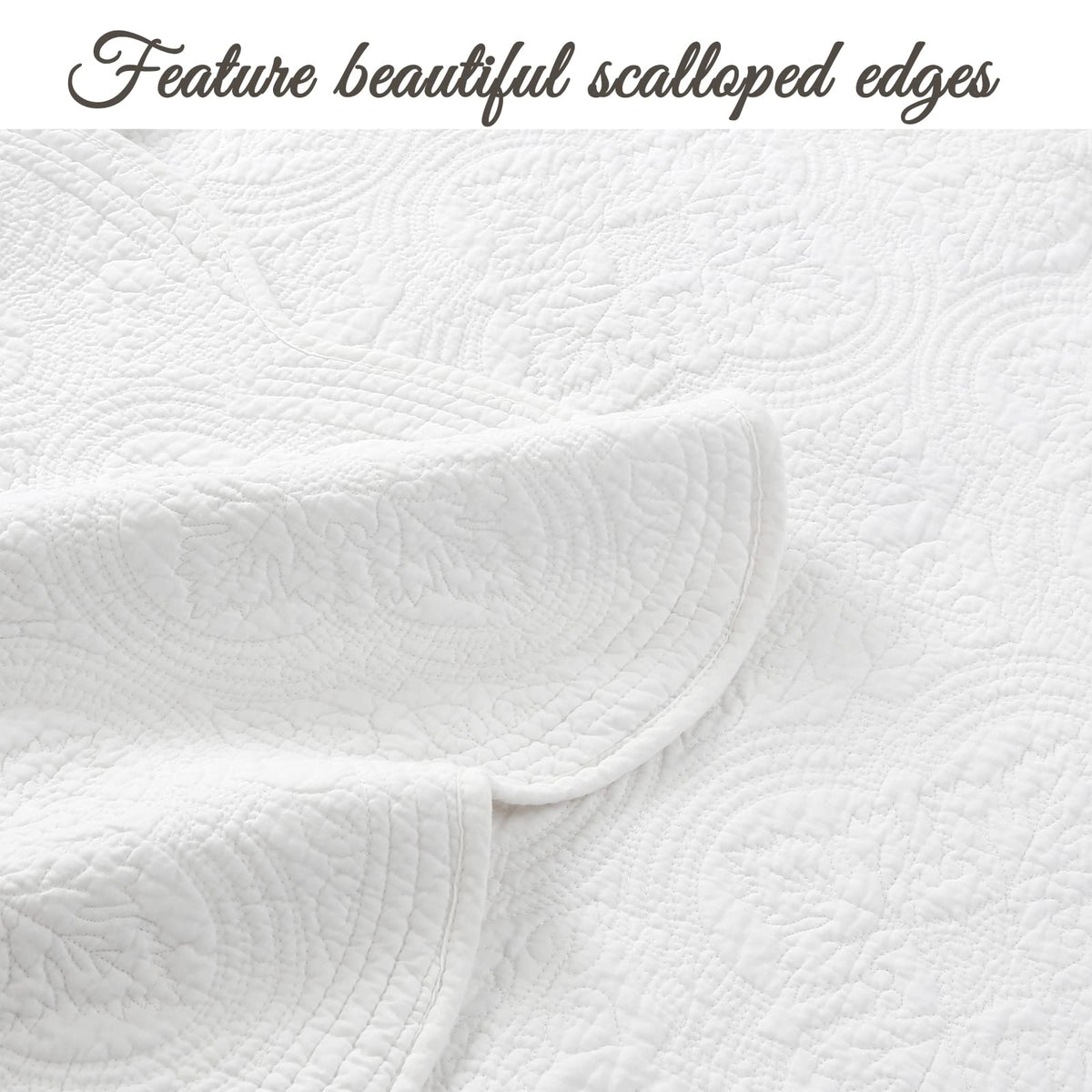 100% Cotton Victorian Medallion Solid White Matelasse Embossed Bedding Quilt Set, Reversible Lightweight Bedspread