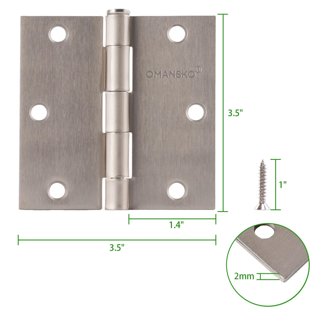 18 Pack Satin Nickel Door Hinges Brushed Nickel 3.5 x 3.5 Inch Door Hinge for Interior Door with Square Corners, 3