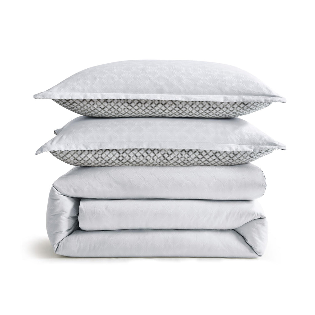 Duvet Cover Set - 3-Piece Cotton Jacquard - Pollsy, White