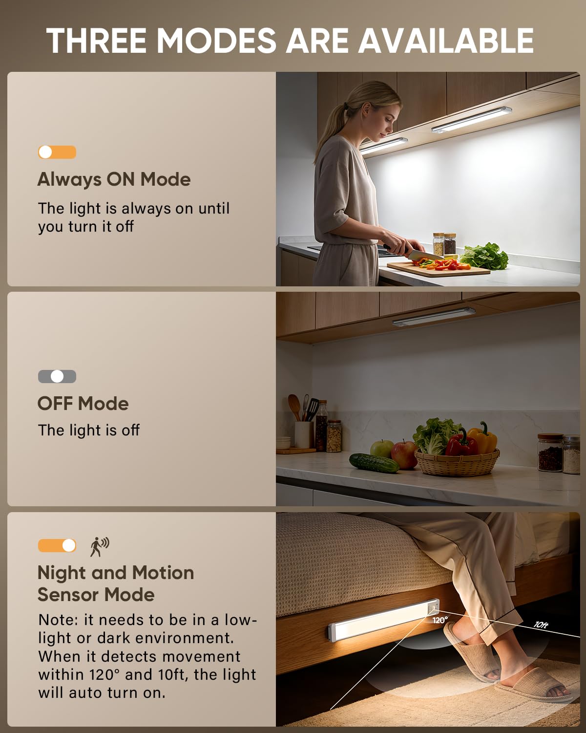 10inch Under Cabinet Lighting, Wireless Motion Sensor Light, 5 Pack