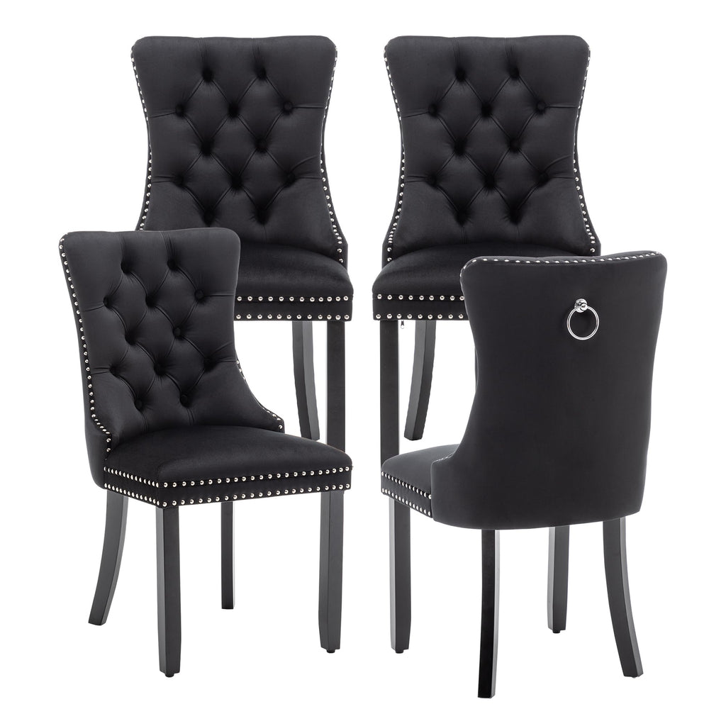 Velvet Dining Chairs, Tufted Kitchen & Dining Room Chairs, Black, Set of 4