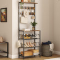 Coat Rack with Shoe Storage, 5-Tier Shoe and Coat Rack with 9 Clothes Hooks, Freestanding Hall Tree Organizer