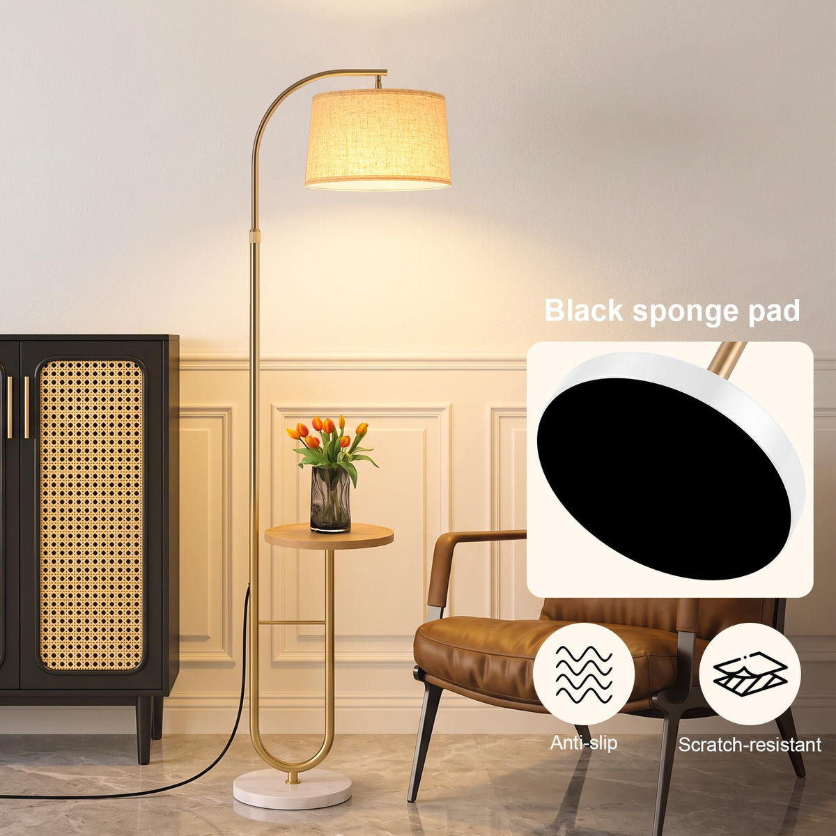 Inspired Arco Style 72" Arc Floor Lamp with Table & Rotating Head, Standing Lamp