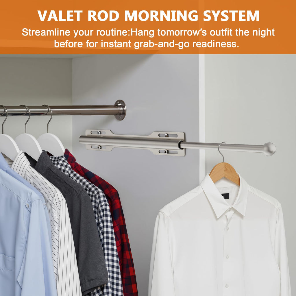Valet Rod for Closet Pull Out, Rod Laundry Room Bathroom, Nickel