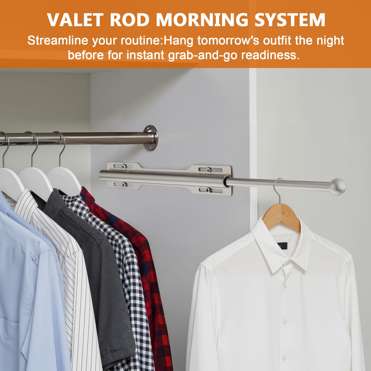 Valet Rod for Closet Pull Out, Rod Laundry Room Bathroom, Nickel