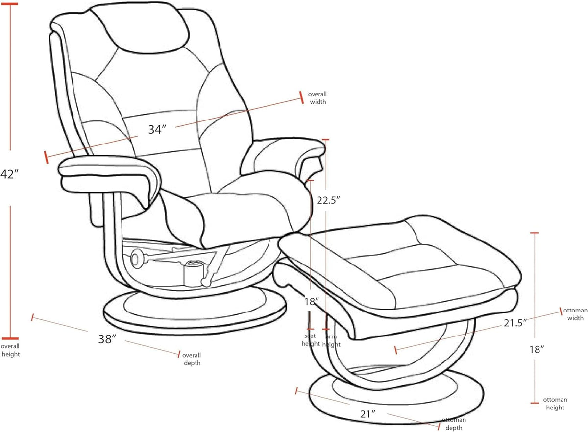 Modern Reclining Swivel Lounge Chair and Ottoman — Brown Leather
