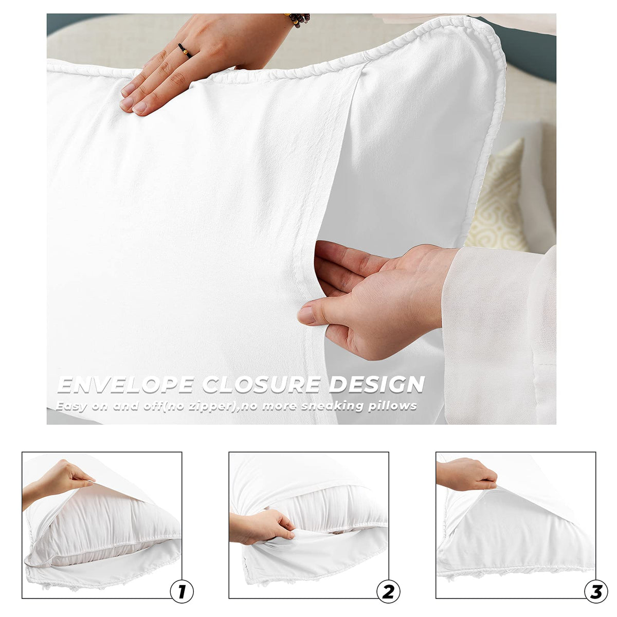 Standard Size Pillow Shams Set of 2, Ultra Soft Breathable 20 x 26 Inches Pillow Case Envelope Closure, Microfiber