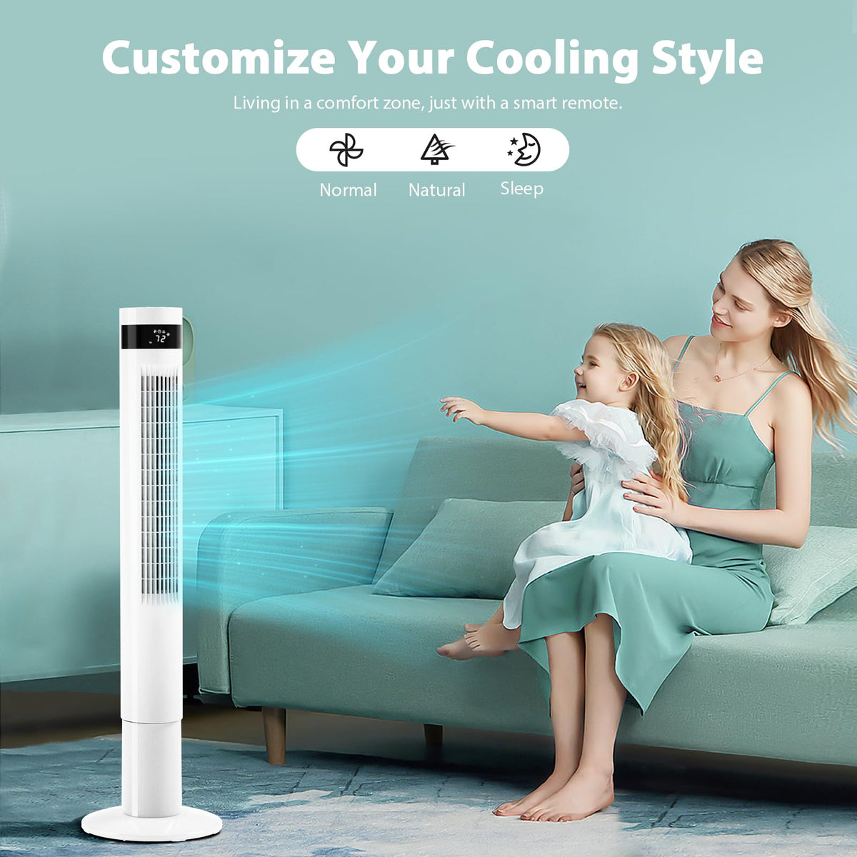 Tower Fan Portable Electric Oscillating Fan Quiet Cooling Remote Control Standing Bladeless Floor Fans 3 Speeds Wind