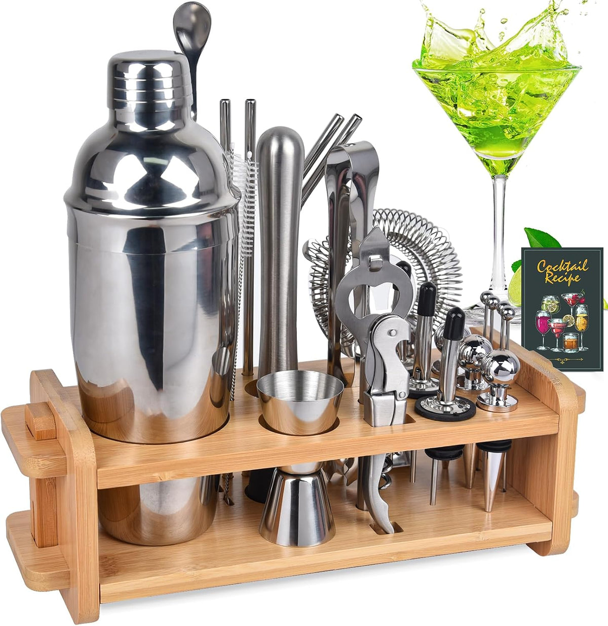 Mixology Bartender Kit with Stand, 25oz Bar Set Cocktail Shaker Set, Professional Bartending Kit Home Bar Tools - Set of 30