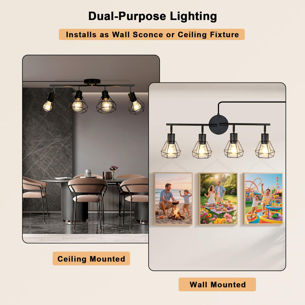 Plug in 4-Light Track Lighting Fixtures Ceiling Adjustable, Black