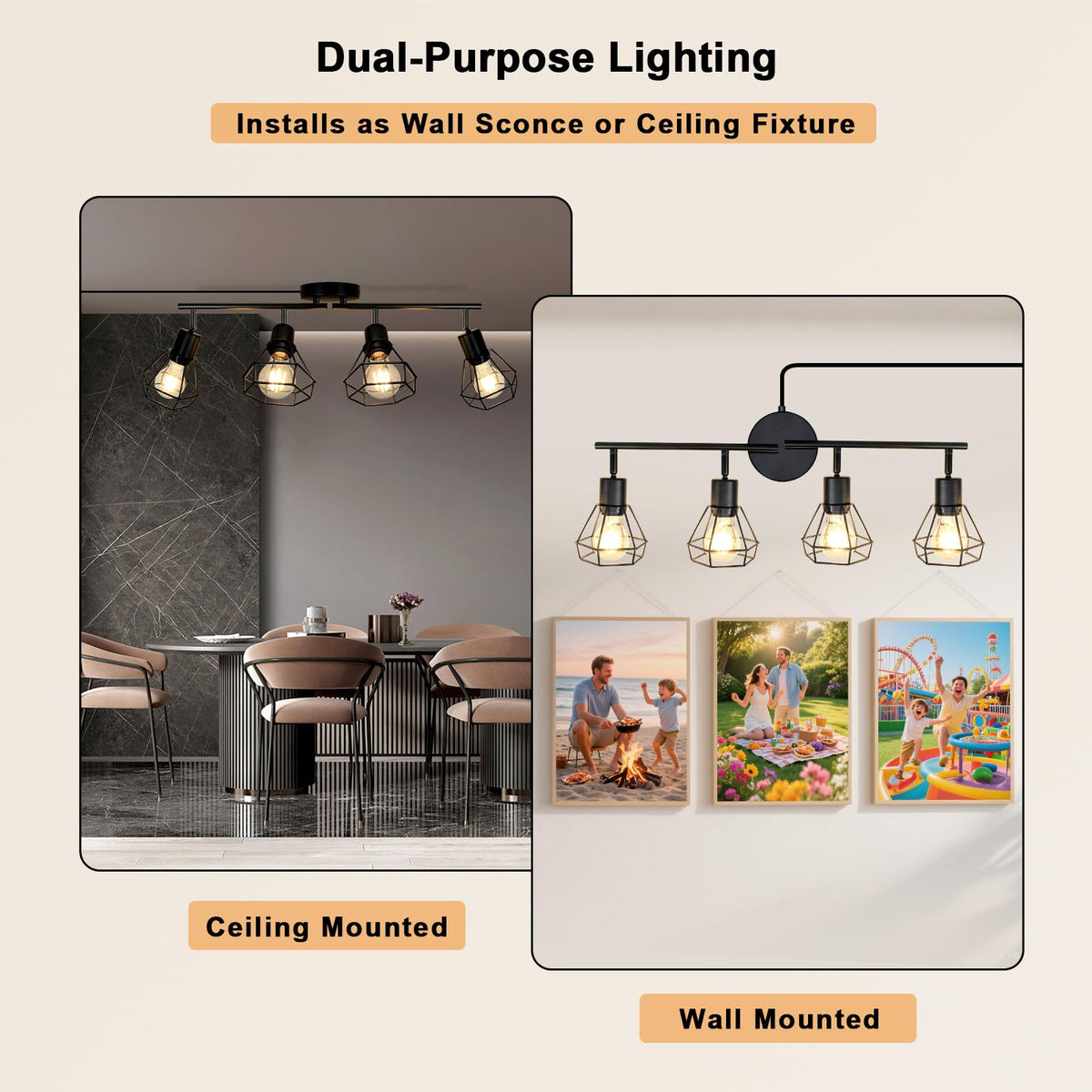 Plug in 4-Light Track Lighting Fixtures Ceiling Adjustable, Black