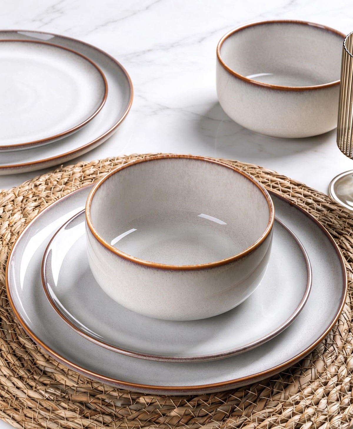 Dinnerware Sets for 4, Ceramic Plates and Bowls Sets (12 Piece)