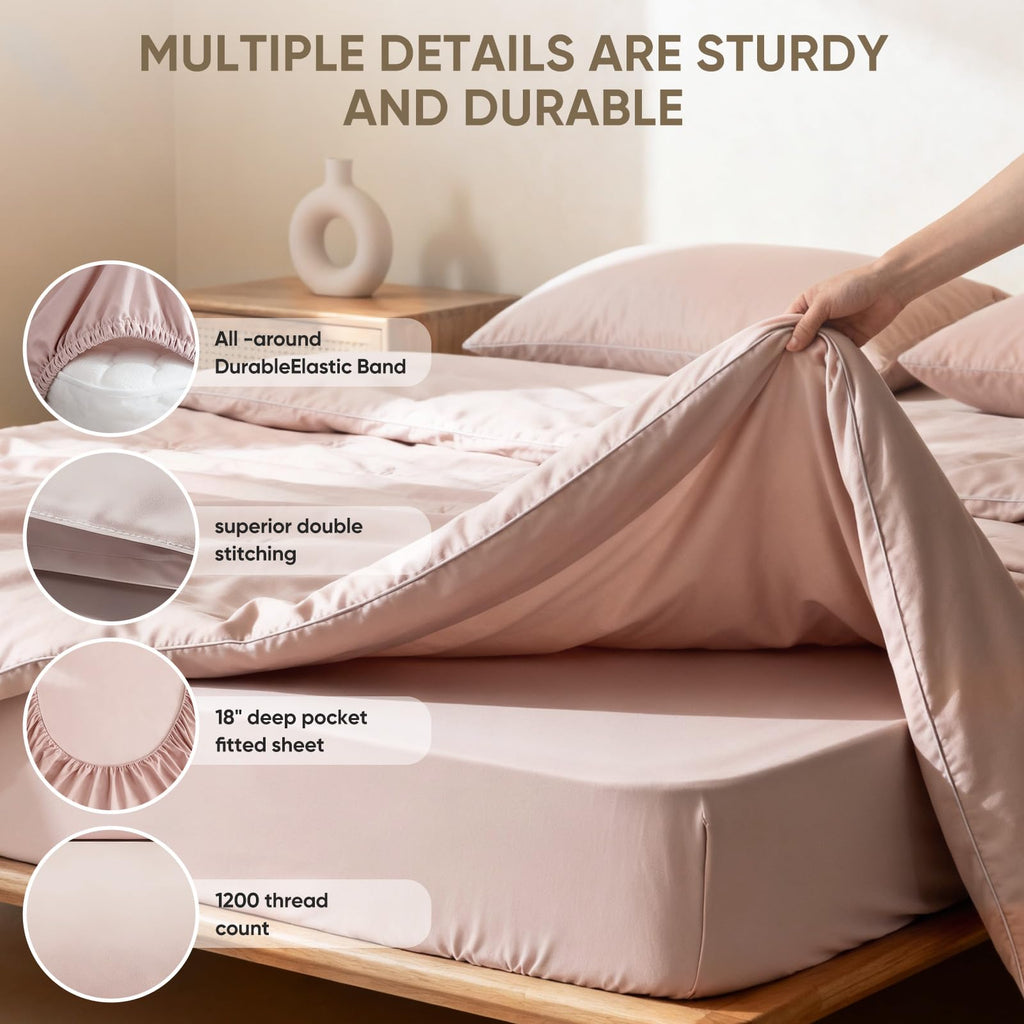 1200 Thread Count Egyptian Cotton 100% Bed Sheet Set, Solid Thickness, Long-Lasting Durable Construction, Resists