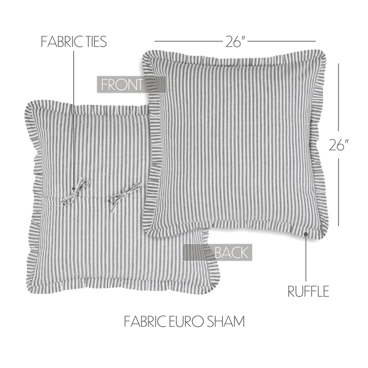 Sawyer Mill Ticking Stripe Euro Sham, Black, 26x26