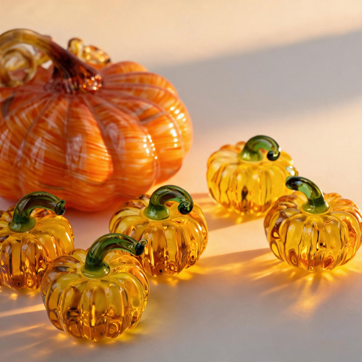 6-Piece Mini Glass Pumpkin Figurines for Decorating, Pumpkins Fall Decor