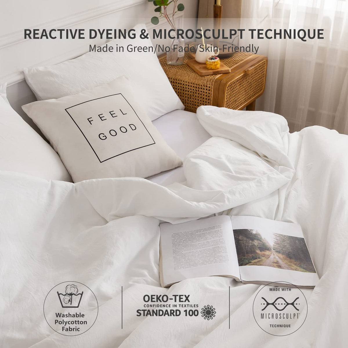 White Comforter Set Bed, Luxury Hotel Super Soft Fluffy Washed Cotton, 1 Down Comforter 2 Pillowsham
