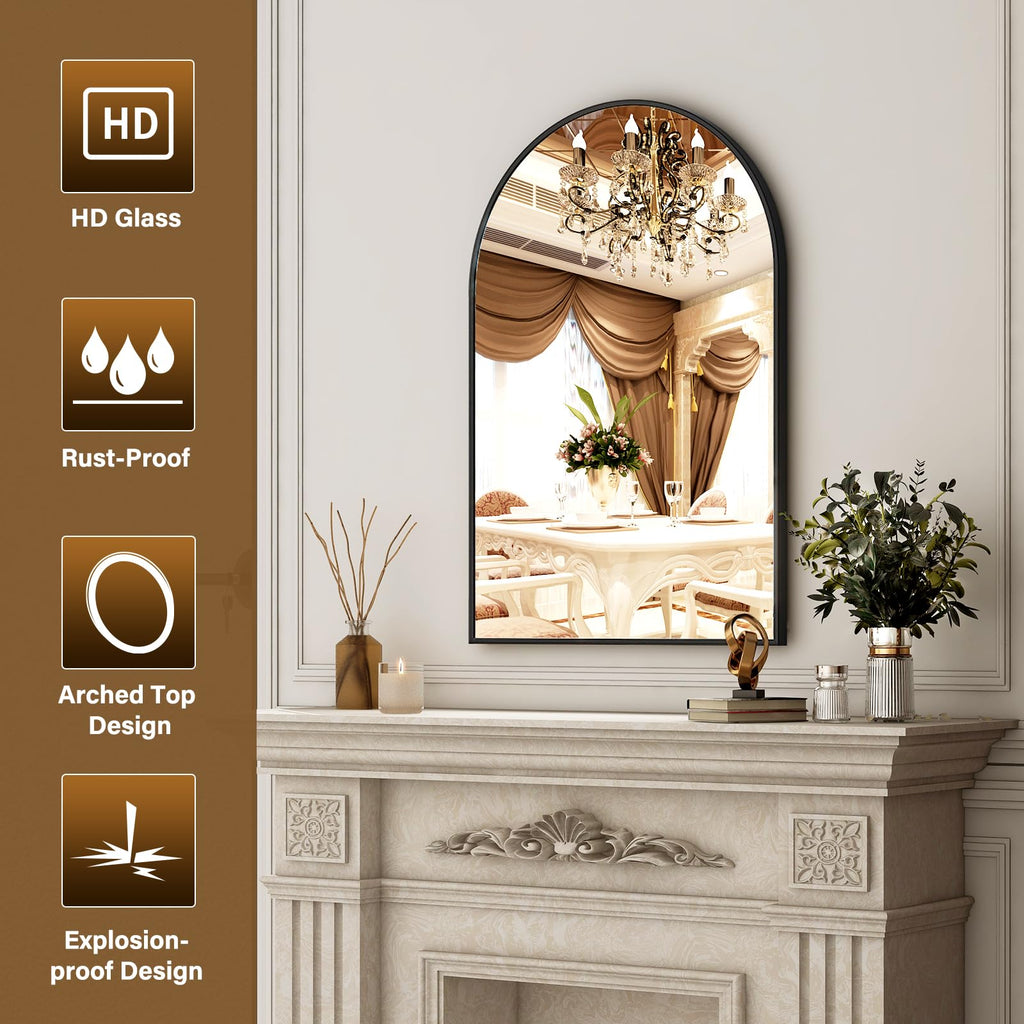 24"x36" Black Arched Bathroom Mirror - Wall Mirror