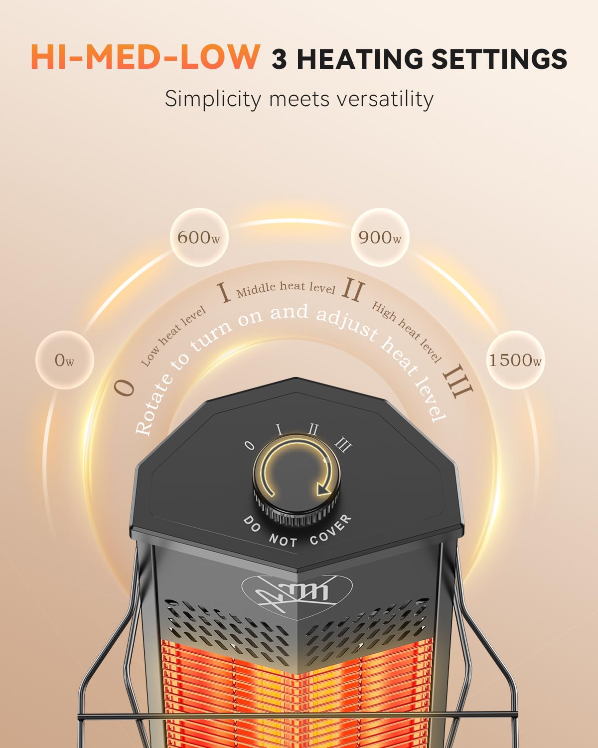 Patio Heater for Outdoor Use, 1500W Infrared, 36 in Portable Tower Heater, 3 Levels, IPX5 Waterproof
