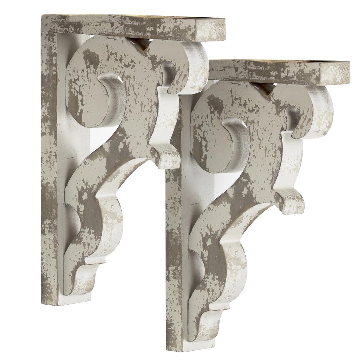 Set of 2 Corbel Shelf Brackets - Vintage Decorative Shelving & Storage - Rustic Farmhouse Decor & More (Gray, 12"x2